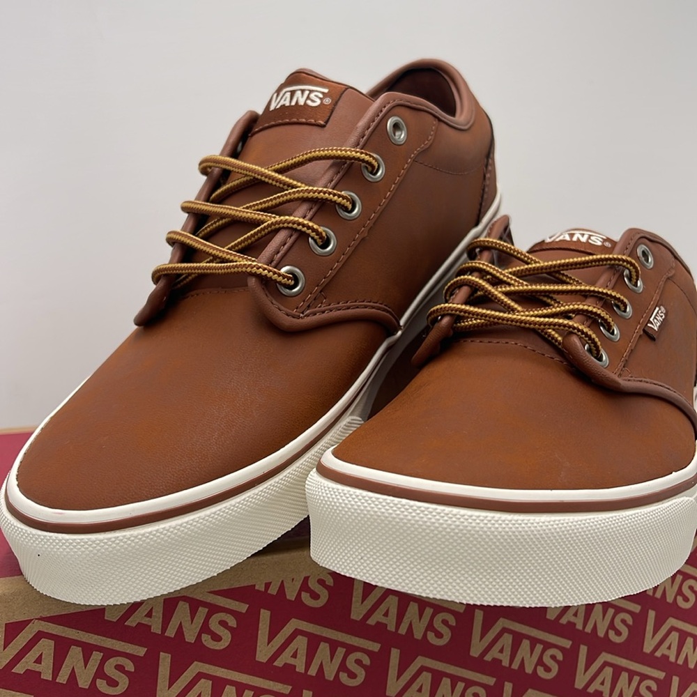 Vans WMNS Brown Leather Sneakers White Accents Atwood (Leather)Brown/ Marshmallo - Picture 6 of 16